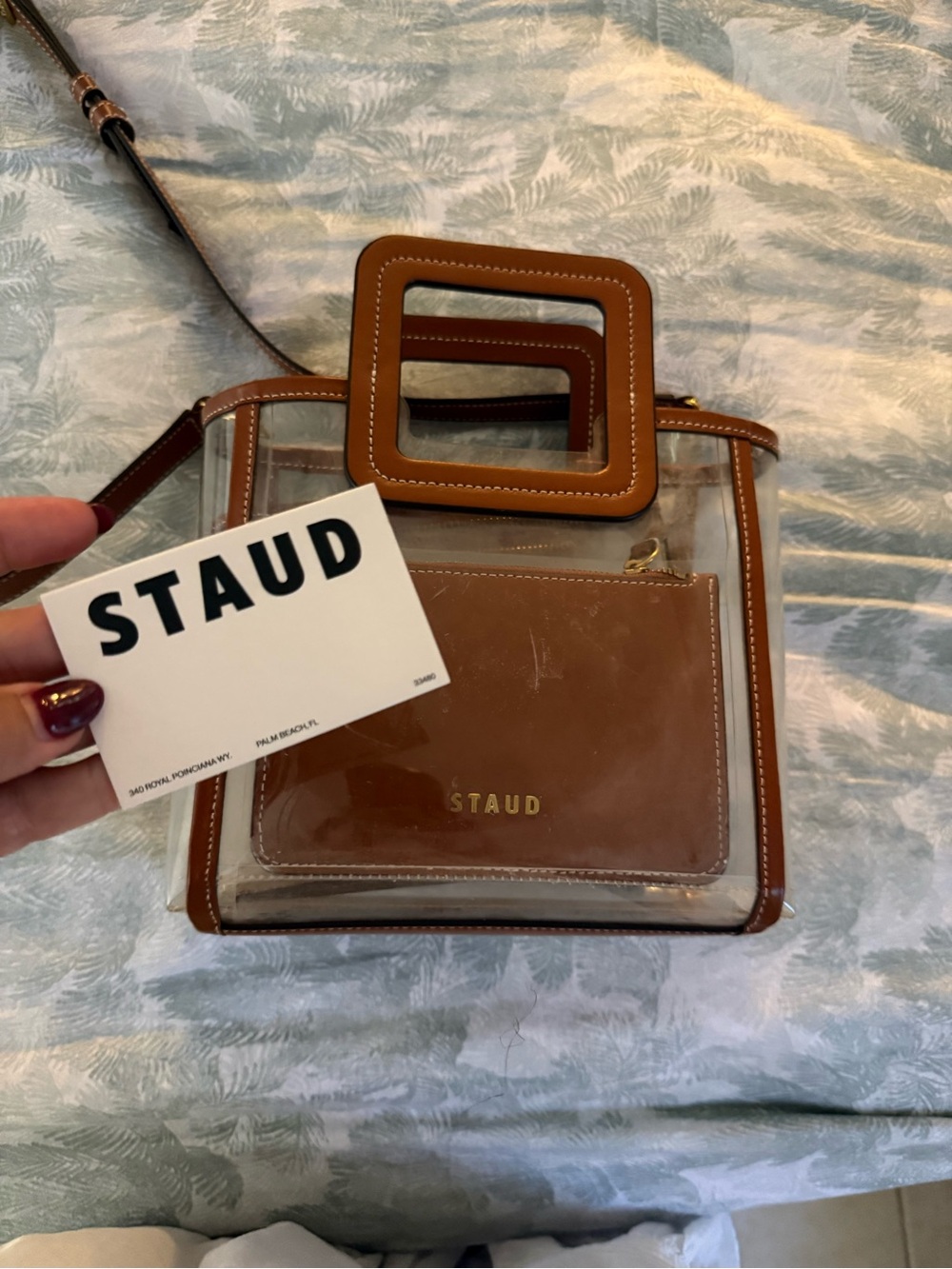 STAUD Clear Crossbody with Brown Leather Trim & Square Handle - Picture 5 of 8